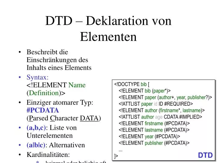 dtd deklaration von elementen