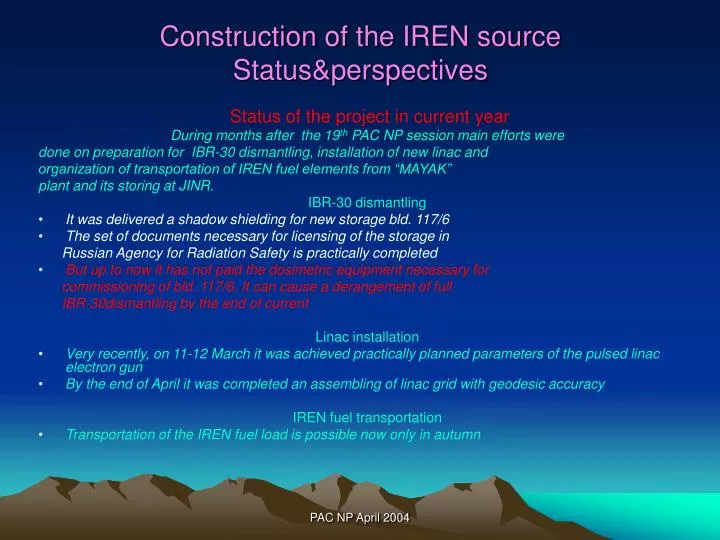 construction of the iren source status perspectives