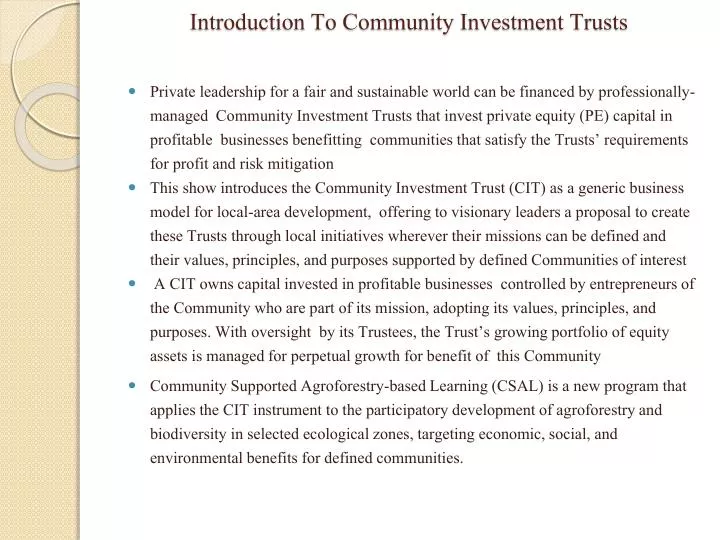 introduction to community investment trusts