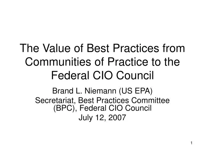 the value of best practices from communities of practice to the federal cio council