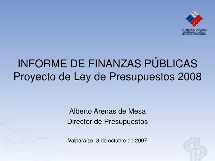 informe de finanzas p blicas proyecto de ley de presupuestos 2008