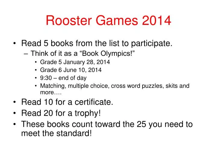 rooster games 2014