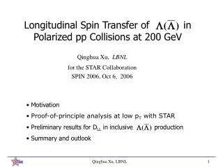 Longitudinal Spin Transfer of in Polarized pp Collisions at 200 GeV