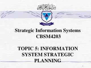 Strategic Information Systems CBSM4203 TOPIC 5: INFORMATION SYSTEM STRATEGIC PLANNING