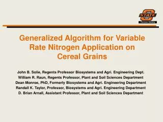 Generalized Algorithm for Variable Rate Nitrogen Application on Cereal Grains