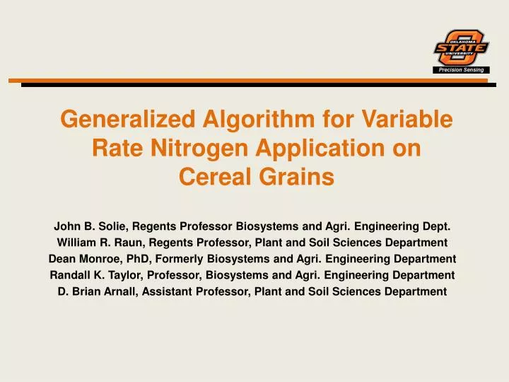 generalized algorithm for variable rate nitrogen application on cereal grains