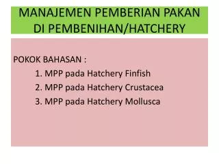 manajemen pemberian pakan di pembenihan hatchery