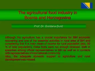 The agricultural food industry in Bosnia and Herzegovina