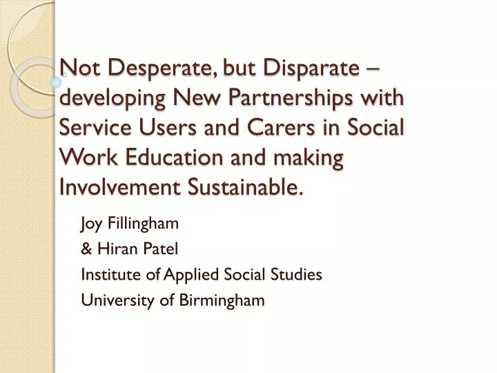 joy fillingham hiran patel institute of applied social studies university of birmingham