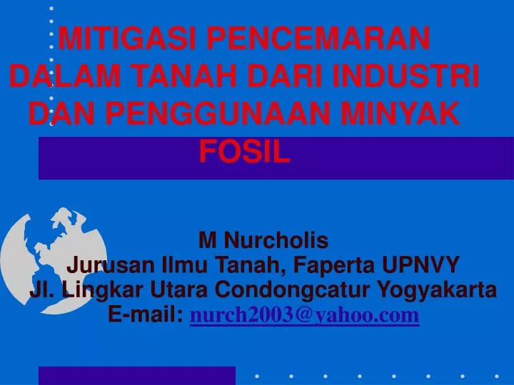 mitigasi pencemaran dalam tanah dari industri dan penggunaan minyak fosil