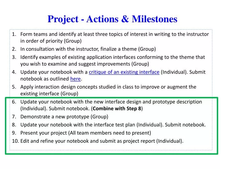 project actions milestones