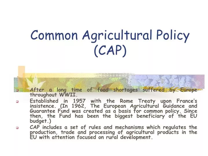 common agricultural policy cap