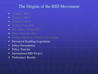 The Origins of the BID Movement