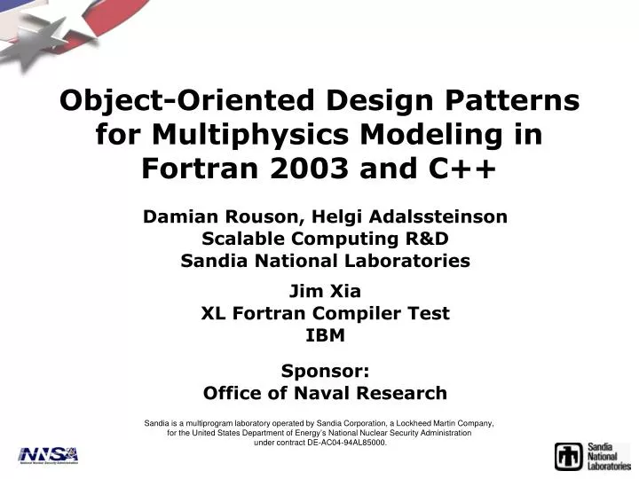 object oriented design patterns for multiphysics modeling in fortran 2003 and c