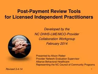 Post-Payment Review Tools for Licensed Independent Practitioners
