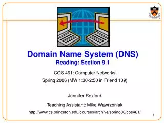 Domain Name System (DNS) Reading: Section 9.1