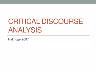 CrITIcal DIScourse AnalysIS
