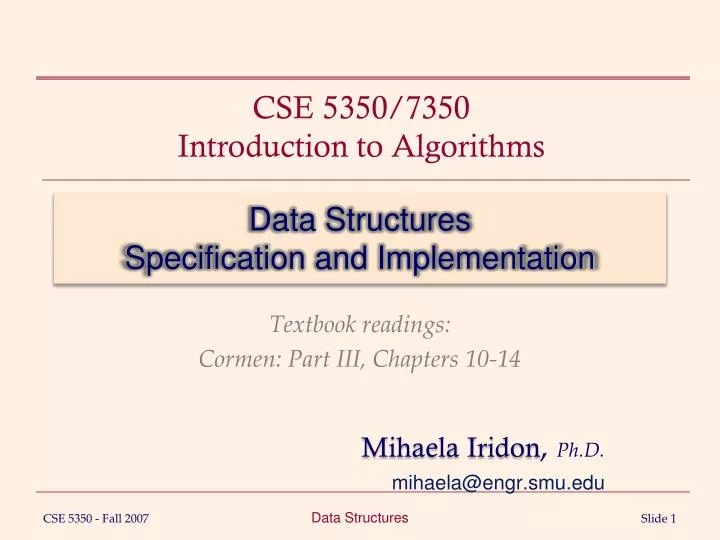 data structures specification and implementation