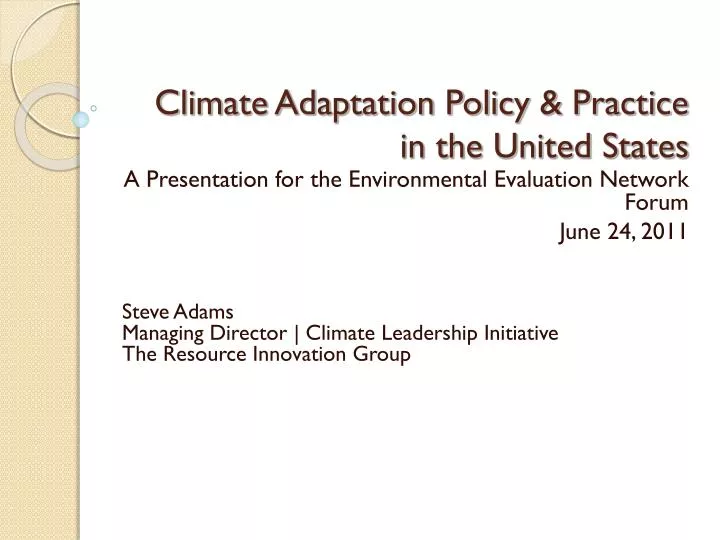 climate adaptation policy practice in the united states