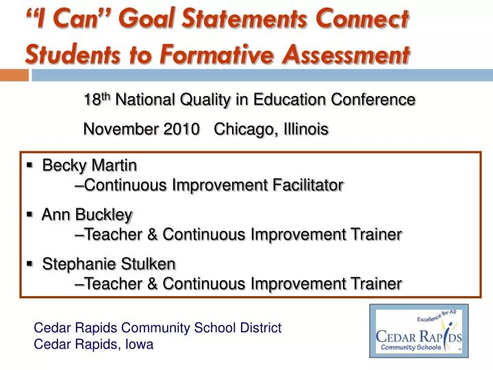 i can goal statements connect students to formative assessment
