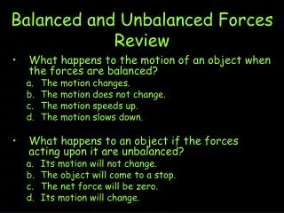 Balanced and Unbalanced Forces Review