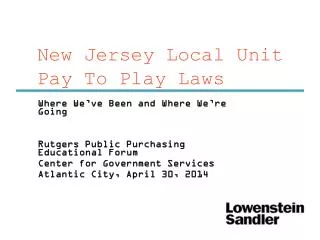 New Jersey Local Unit Pay To Play Laws