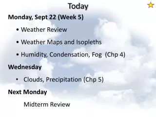 Monday, Sept 22 (Week 5) Weather Review Weather Maps and Isopleths