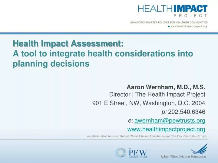health impact assessment a tool to integrate health considerations into planning decisions