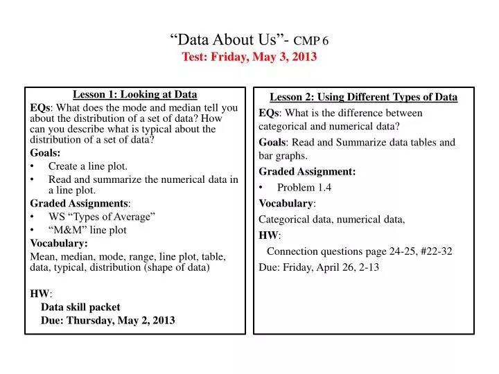 data about us cmp 6 test friday may 3 2013