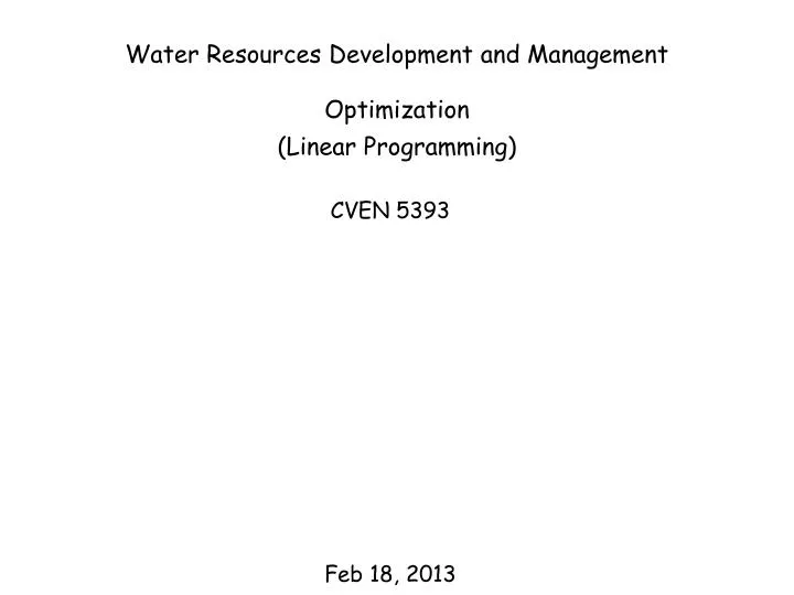 water resources development and management optimization linear programming