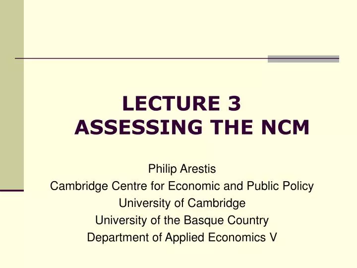 lecture 3 assessing the ncm
