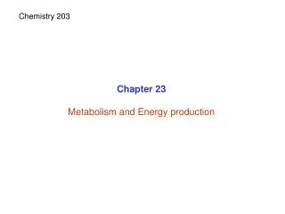 Chapter 23 Metabolism and Energy production