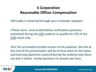S Corporation Reasonable Officer Compensation
