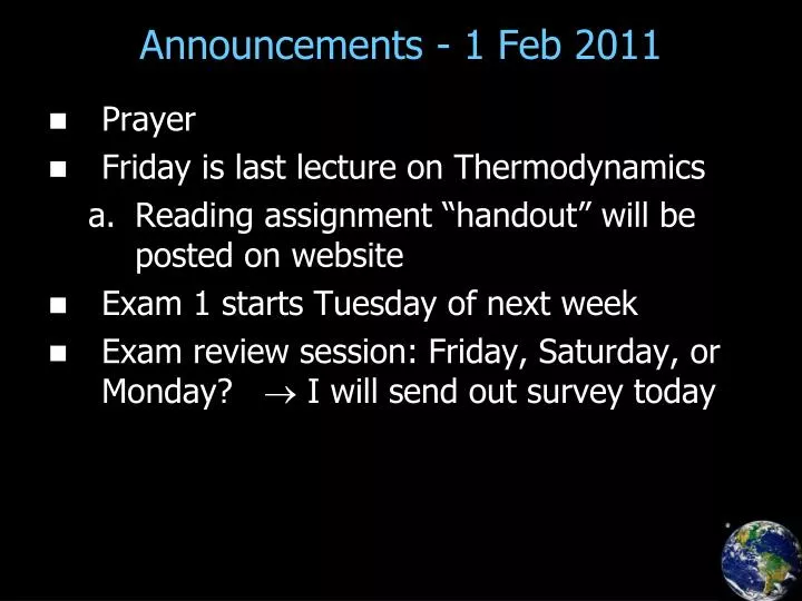 announcements 1 feb 2011