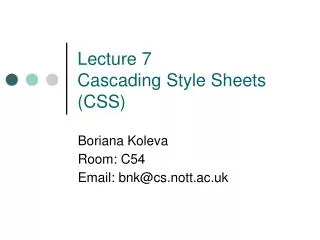 Lecture 7 Cascading Style Sheets (CSS)