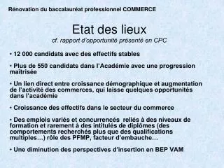 etat des lieux cf rapport d opportunit pr sent en cpc
