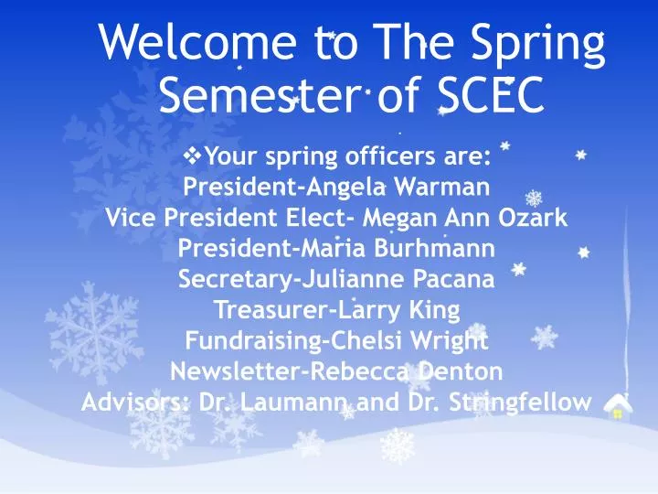 welcome to the spring semester of scec