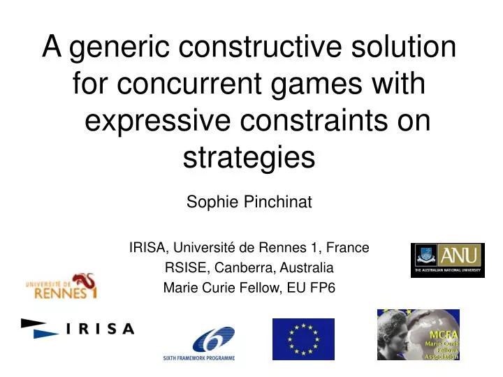 a generic constructive solution for concurrent games with expressive constraints on strategies