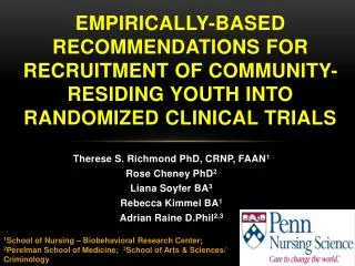 Therese S. Richmond PhD, CRNP, FAAN 1 Rose Cheney PhD 2 Liana Soyfer BA 3 Rebecca Kimmel BA 1