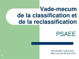 vade mecum de la classification et de la reclassification