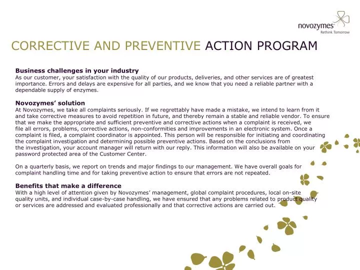 corrective and preventive action program
