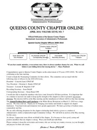 Queens County Chapter Officers 2008-2010