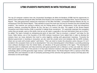 UTBB STUDENTS PARTICIPATE IN MITA TECHTALKS 2013