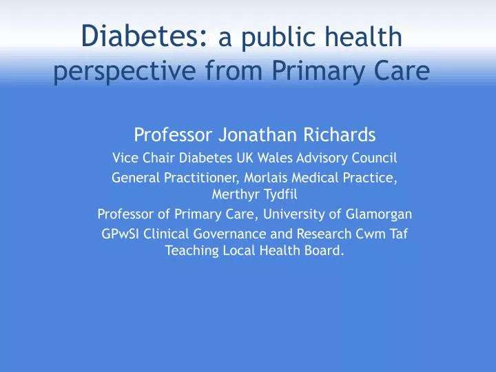 diabetes a public health perspective from primary care