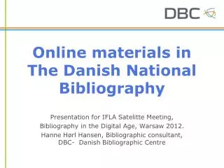 Online materials in The Danish National Bibliography