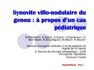 synovite villo nodulaire du genou propos d un cas p diatrique