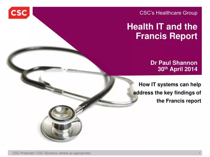 health it and the francis report dr paul shannon 30 th april 2014