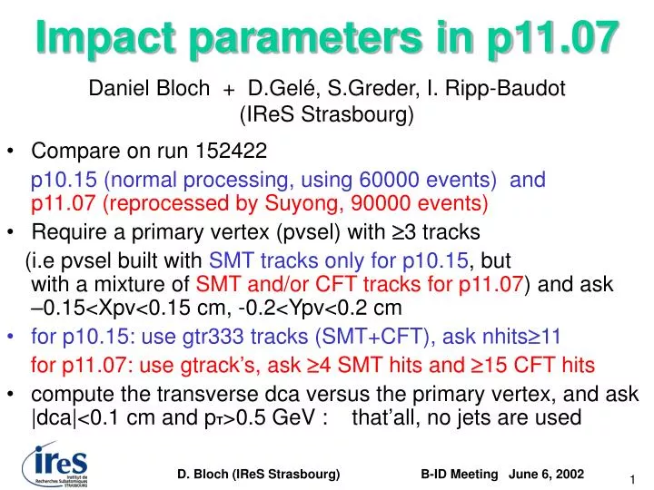 impact parameters in p11 07