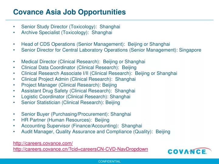 covance asia job opportunities