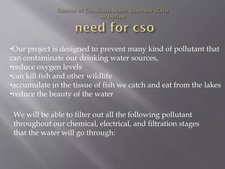 control of combined sewer overflow cso in detroit need for cso